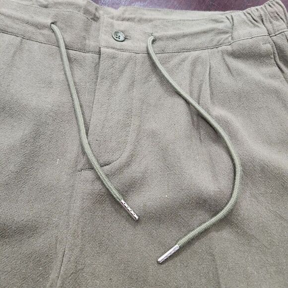 ESNTLS Mens Chino Drawstring Pleated Cuffed Casual Preppy Shorts Stretch Green M - Picture 6 of 10